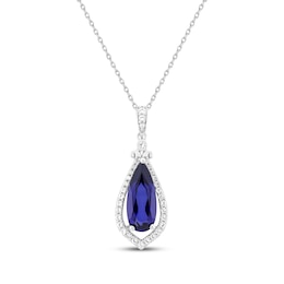 Pear-Shaped Blue Lab-Created Sapphire & White Lab-Created Sapphire Necklace Sterling Silver 18"