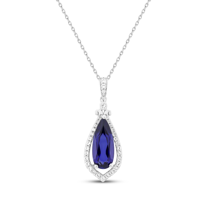 Main Image 1 of Pear-Shaped Blue Lab-Created Sapphire & White Lab-Created Sapphire Necklace Sterling Silver 18"