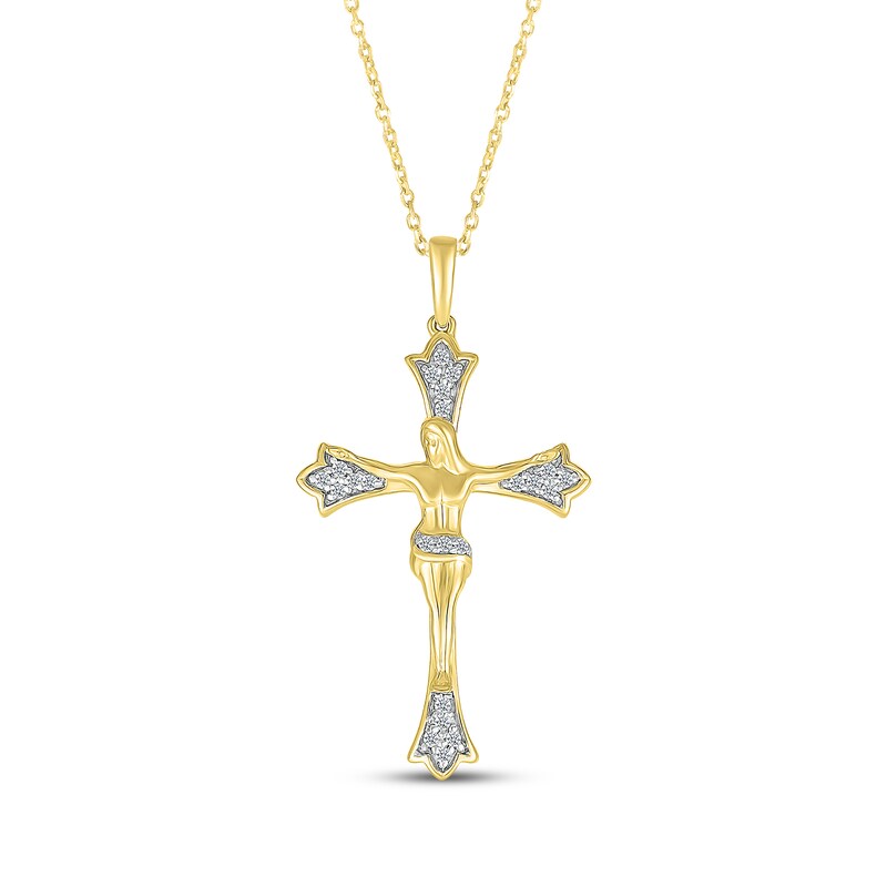 Main Image 1 of Diamond Crucifix Necklace 1/8 ct tw 14K Yellow Gold 18"