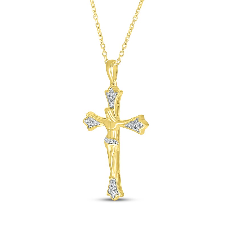 Main Image 2 of Diamond Crucifix Necklace 1/8 ct tw 14K Yellow Gold 18"