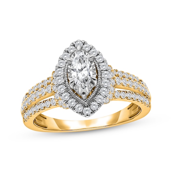 Adore Marquise-Cut Diamond Halo Engagement Ring 1 ct tw 18K Yellow Gold