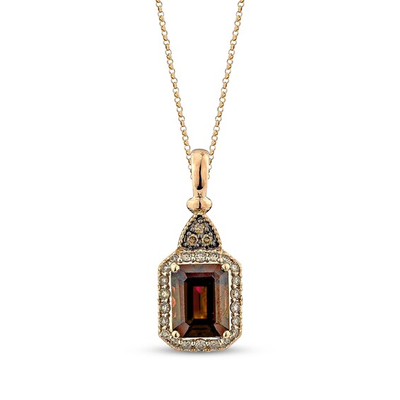 Le Vian Octagon-Cut Chocolate Quartz Necklace 1/4 ct tw Diamonds 14K Honey Gold 19"