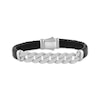 Thumbnail Image 1 of Men's Diamond Curb Chain & Braided Black Leather Bracelet 1/2 ct tw Sterling Silver 8"