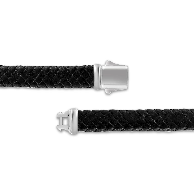 Main Image 3 of Men's Diamond Curb Chain & Braided Black Leather Bracelet 1/2 ct tw Sterling Silver 8"
