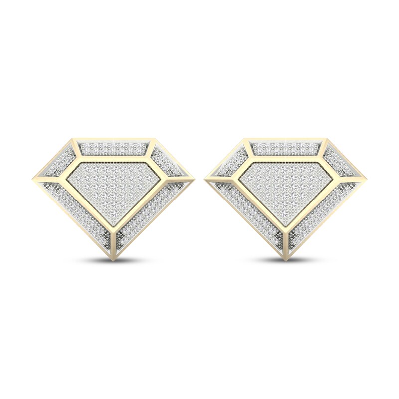 Main Image 2 of Men's Diamond Faceted Diamond-Shaped Stud Earrings 1/3 ct tw 10K Yellow Gold