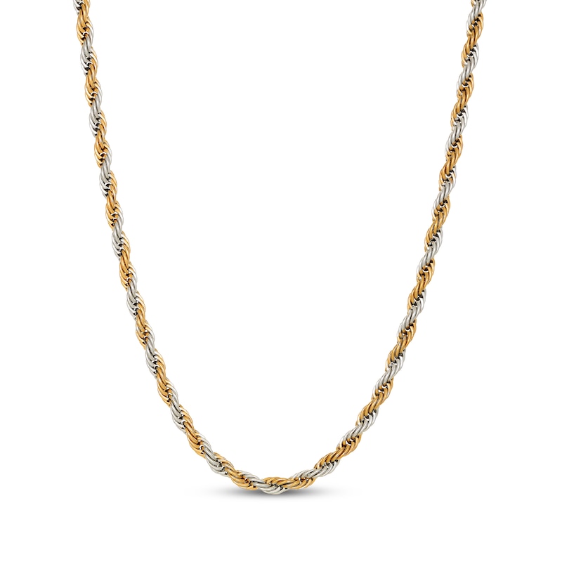 Main Image 1 of Rope Chain Necklace 4mm Solid Stainless Steel & Yellow Ion Plating 22"