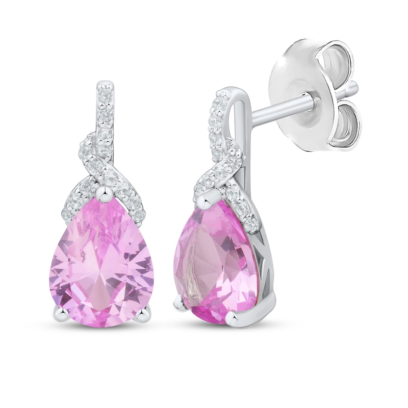Main Image 1 of Pear-Shaped Pink Lab-Created Sapphire & White Lab-Created Sapphire Drop Earrings Sterling Silver