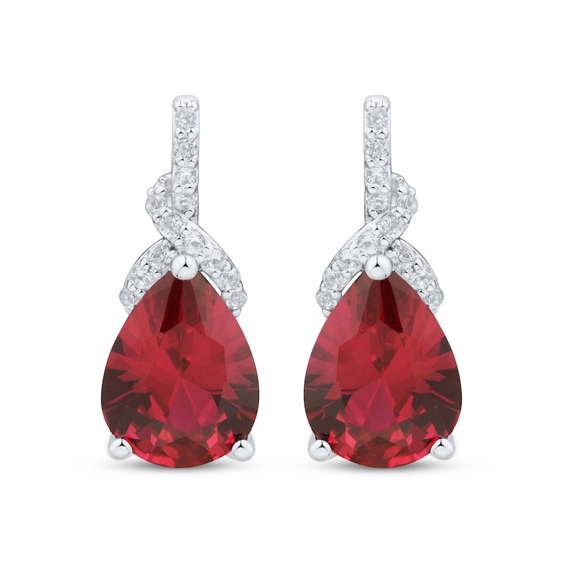 Main Image 2 of Pear-Shaped Lab-Created Ruby & White Lab-Created Sapphire Drop Earrings Sterling Silver