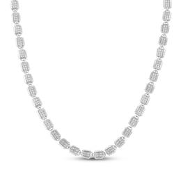 Men's Diamond Hollow Square Link Necklace 3-1/2 ct tw Sterling Silver 22"