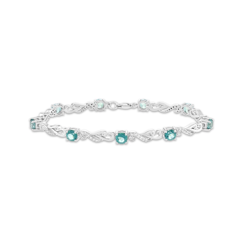 Main Image 1 of Oceanic Blue Topaz & White Lab-Created Sapphire Link Bracelet Sterling Silver 7.25"