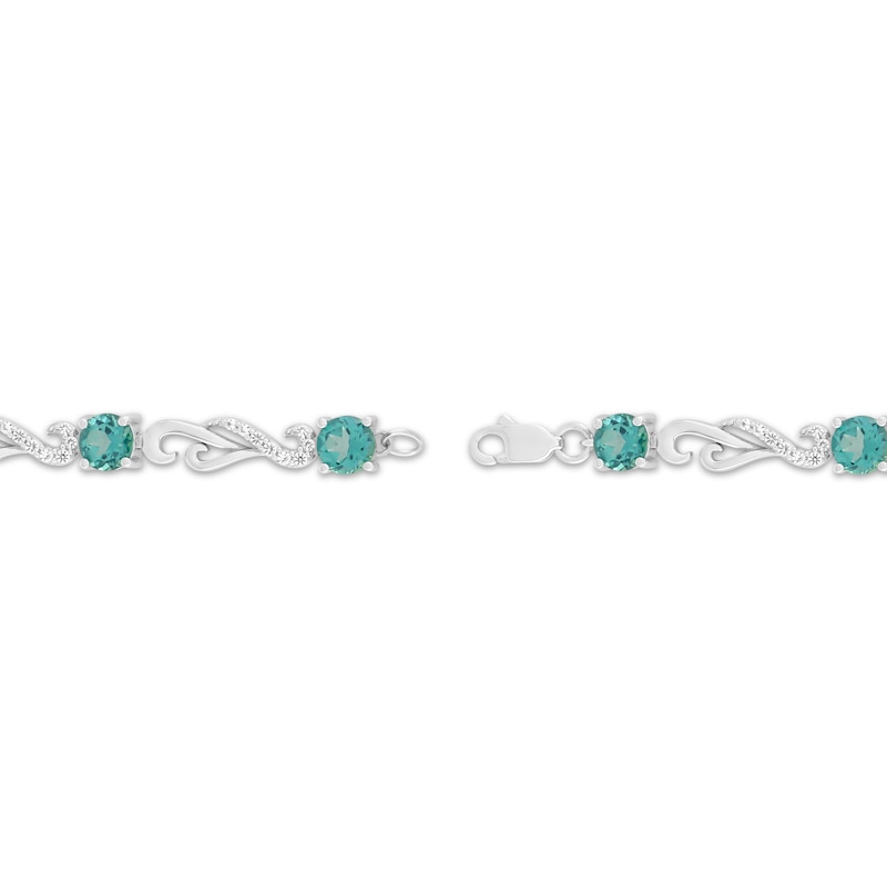 Main Image 2 of Oceanic Blue Topaz & White Lab-Created Sapphire Link Bracelet Sterling Silver 7.25"