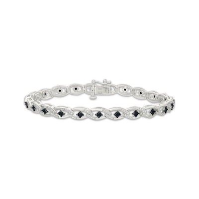 Black White Diamond Link Bracelet ct tw Sterling Silver 7&quot