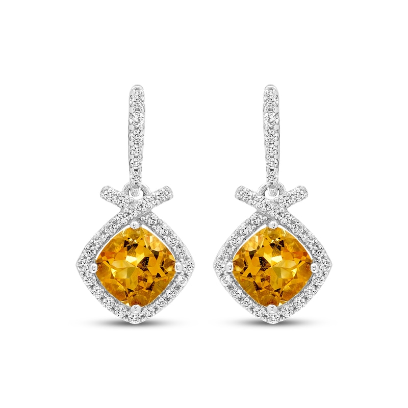 Main Image 2 of Cushion-Cut Citrine & White Lab-Created Sapphire Drop Earrings Sterling Silver