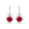 Thumbnail Image 2 of Cushion-Cut Lab-Created Ruby & White Lab-Created Sapphire Drop Earrings Sterling Silver