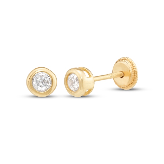 Children's Round-Cut White Lab-Created Sapphire Stud Earrings 14K Yellow Gold