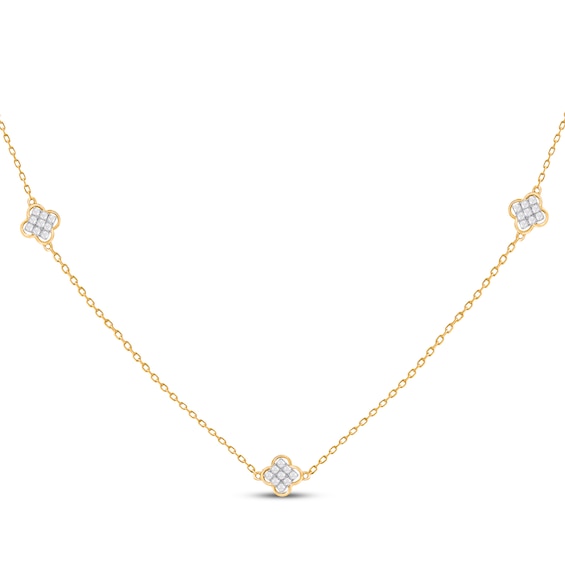 Multi-Diamond Clover Station Necklace 1/4 ct tw 10K Yellow Gold 18"