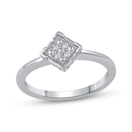 Diamond Accent Pavé Tilted Square Fashion Ring Sterling Silver