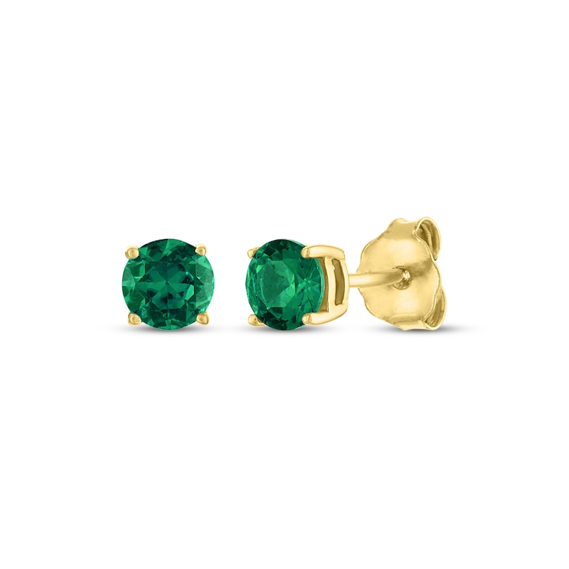 Main Image 1 of Lab-Created Emerald Solitaire Stud Earrings 10K Yellow Gold