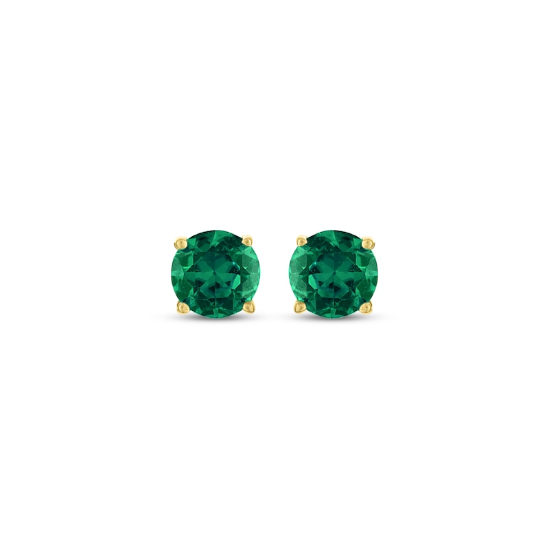 Main Image 2 of Lab-Created Emerald Solitaire Stud Earrings 10K Yellow Gold