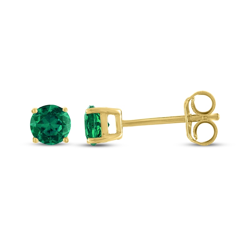 Main Image 3 of Lab-Created Emerald Solitaire Stud Earrings 10K Yellow Gold