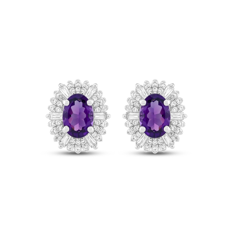 Main Image 2 of Oval-Cut Amethyst & White Lab-Created Sapphire Halo Stud Earrings Sterling Silver
