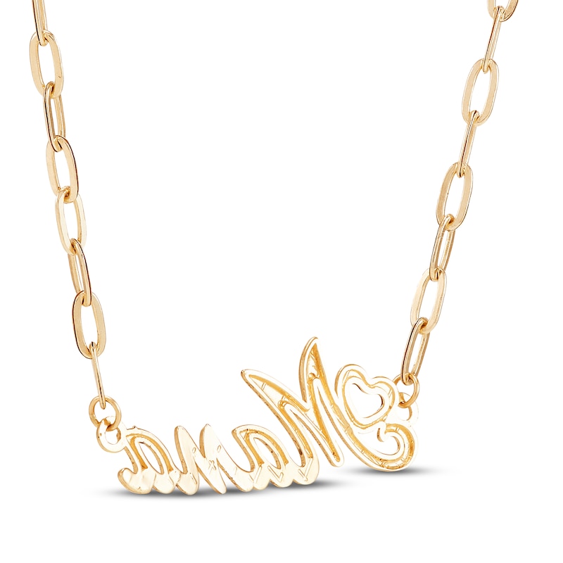Main Image 2 of "Mama" with Heart Paperclip Chain Necklace Hollow 10K Yellow Gold 18"
