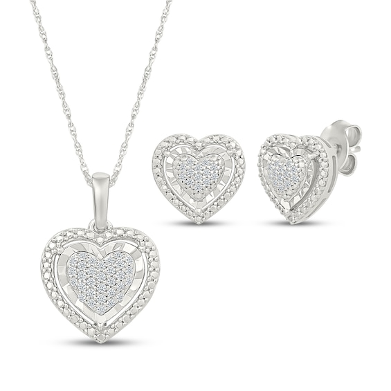 Multi-Diamond Glitter Heart Gift Set 1/4 ct tw Sterling Silver