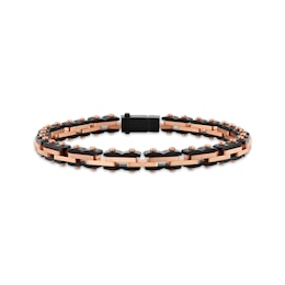Men's Link Bracelet Black & Rose Ion-Plated Stainless Steel 8.5"