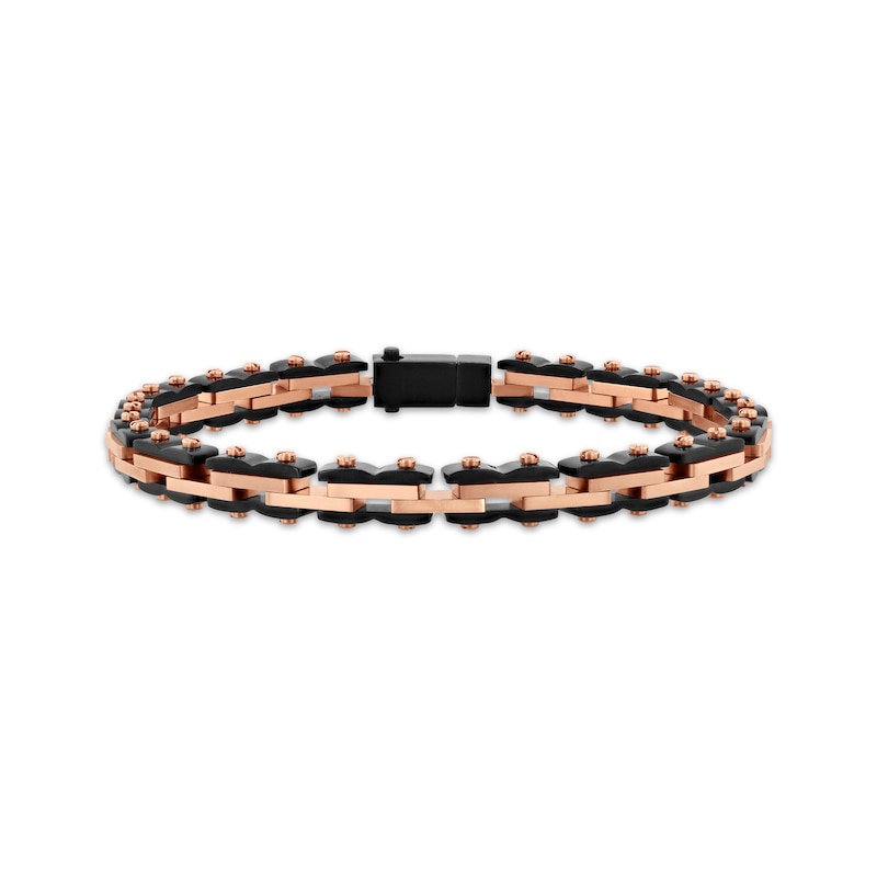 Main Image 1 of Men's Link Bracelet Black & Rose Ion-Plated Stainless Steel 8.5"