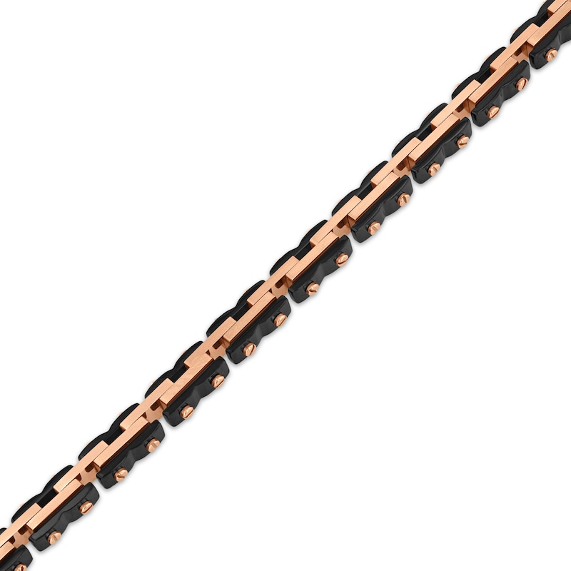 Main Image 2 of Men's Link Bracelet Black & Rose Ion-Plated Stainless Steel 8.5"