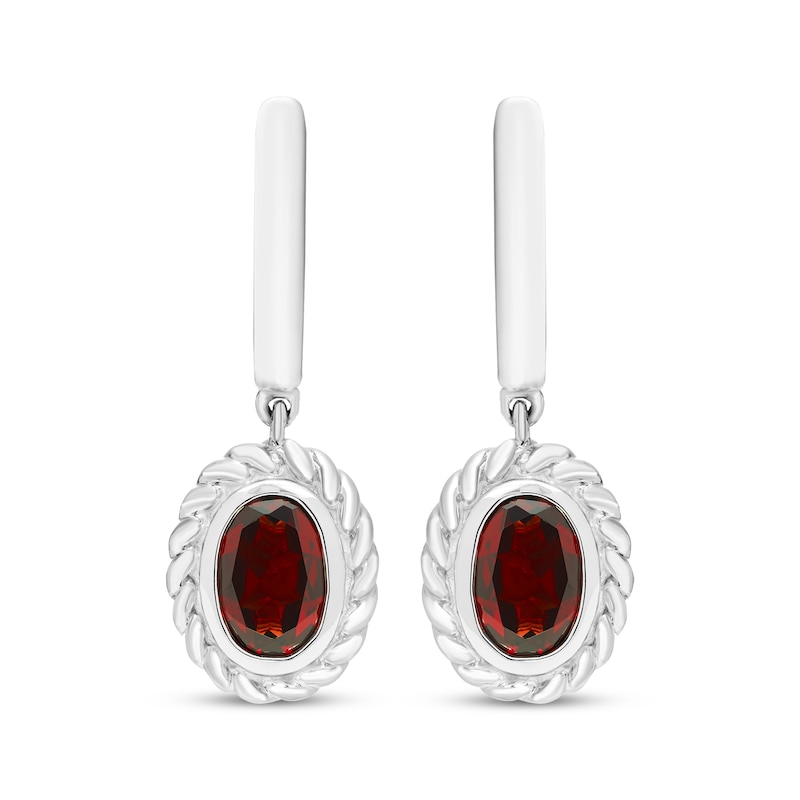 Main Image 2 of Oval-Cut Garnet Solitaire Twist Frame Dangle Hoop Earrings Sterling Silver