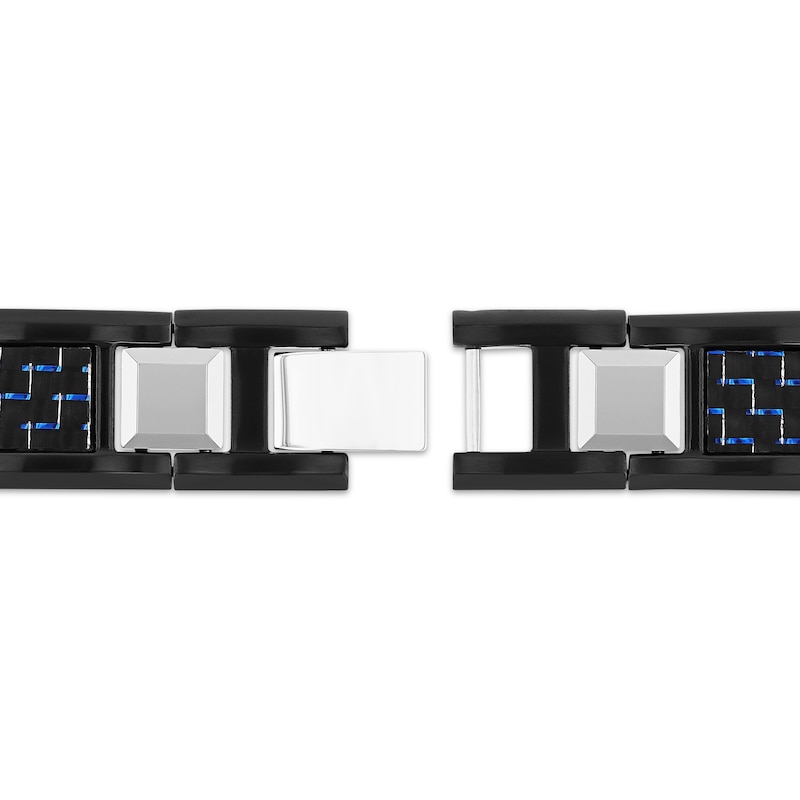 Main Image 3 of Men's Blue & Black Carbon Fiber Link Chain Bracelet Black Ion-Plated Stainless Steel & Tungsten 9"