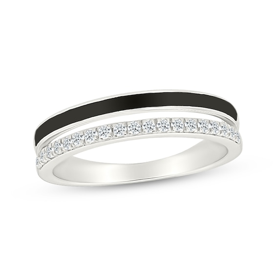 Diamond & Black Enamel Split Fashion Ring 1/6 ct tw Sterling Silver