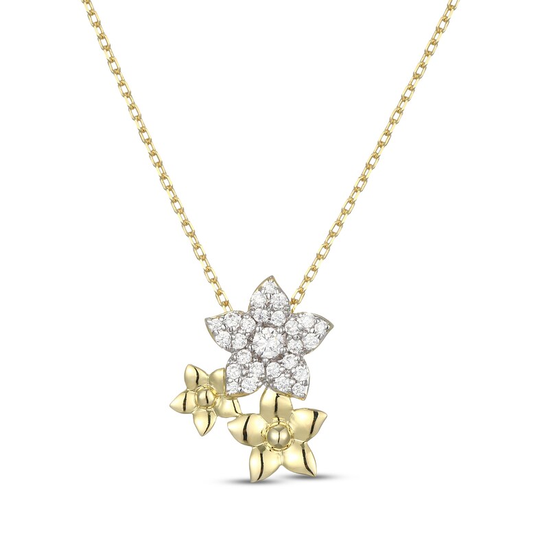 Main Image 1 of Diamond Flower Trio Necklace 1/4 ct tw 10K Yellow Gold 18"