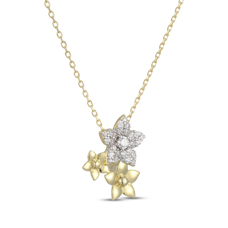 Main Image 2 of Diamond Flower Trio Necklace 1/4 ct tw 10K Yellow Gold 18"