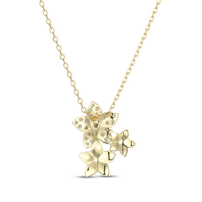 Main Image 3 of Diamond Flower Trio Necklace 1/4 ct tw 10K Yellow Gold 18"
