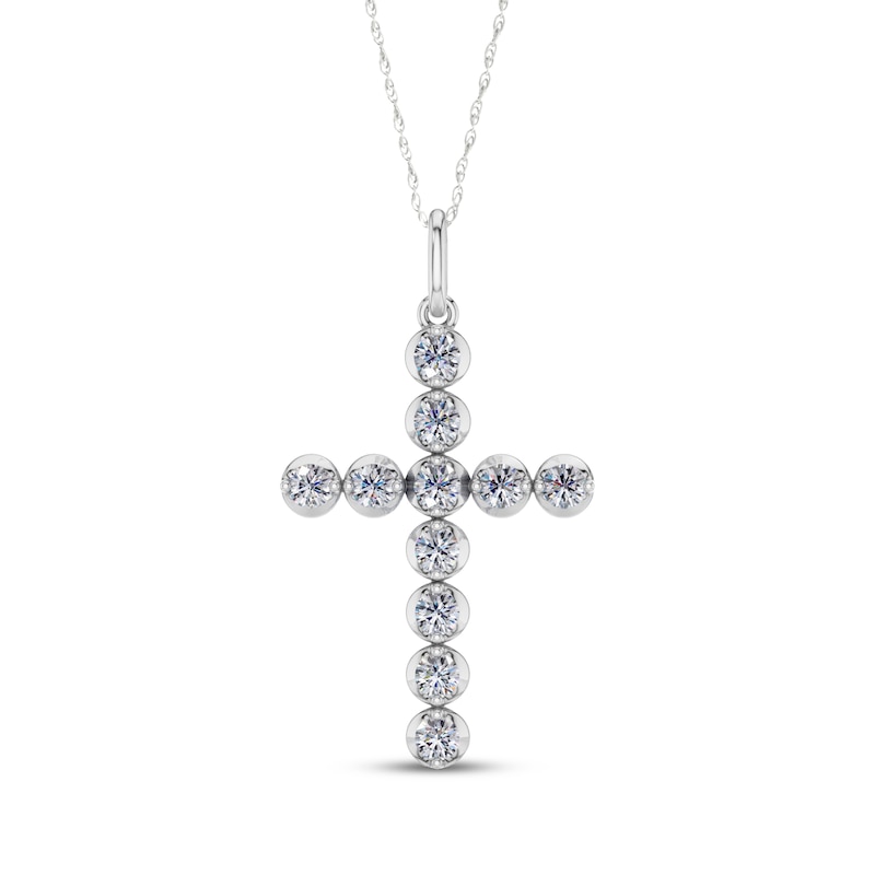 Main Image 1 of Lab-Grown Diamond Cross Necklace 1/2 ct tw 10K White Gold 18"
