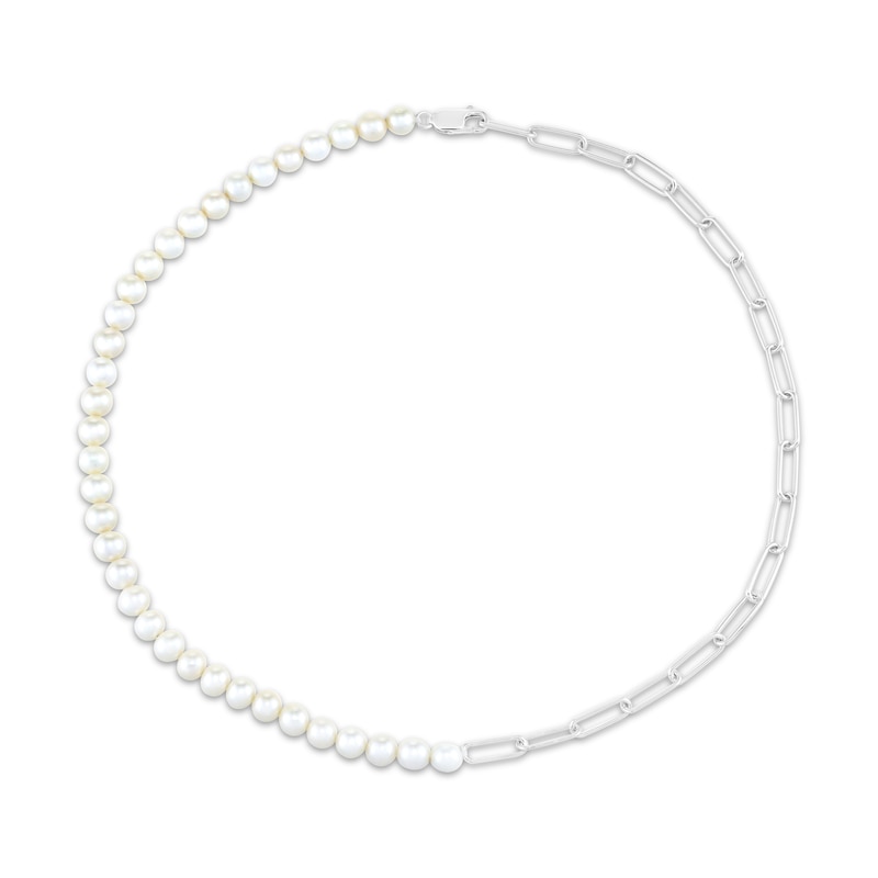 Main Image 1 of Cultured Pearl & Paperclip Chain Necklace Sterling Silver 18"