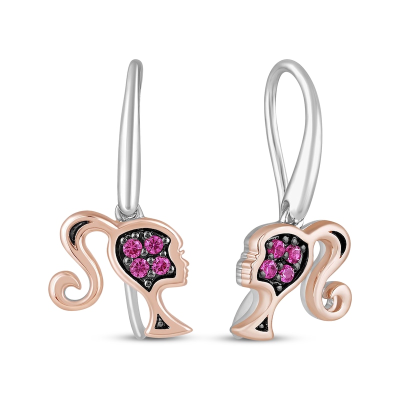 Main Image 1 of Barbie Pink Lab-Created Sapphire Earrings Sterling Silver & 10K Rose Gold