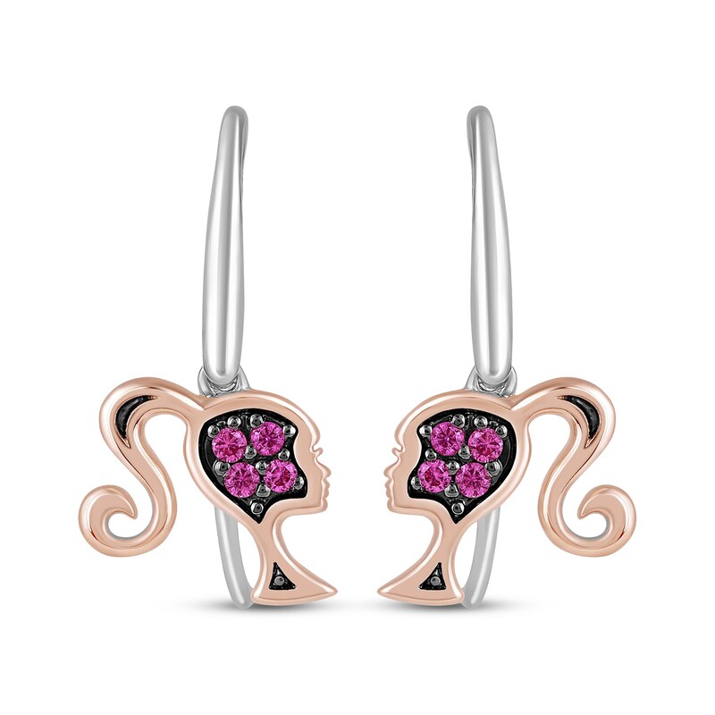 Main Image 2 of Barbie Pink Lab-Created Sapphire Earrings Sterling Silver & 10K Rose Gold