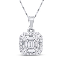 Baguette & Round-Cut Multi-Diamond Necklace 1/3 ct tw 10K White Gold 18"