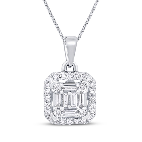 Baguette & Round-Cut Multi-Diamond Necklace 1/3 ct tw 10K White Gold 18"