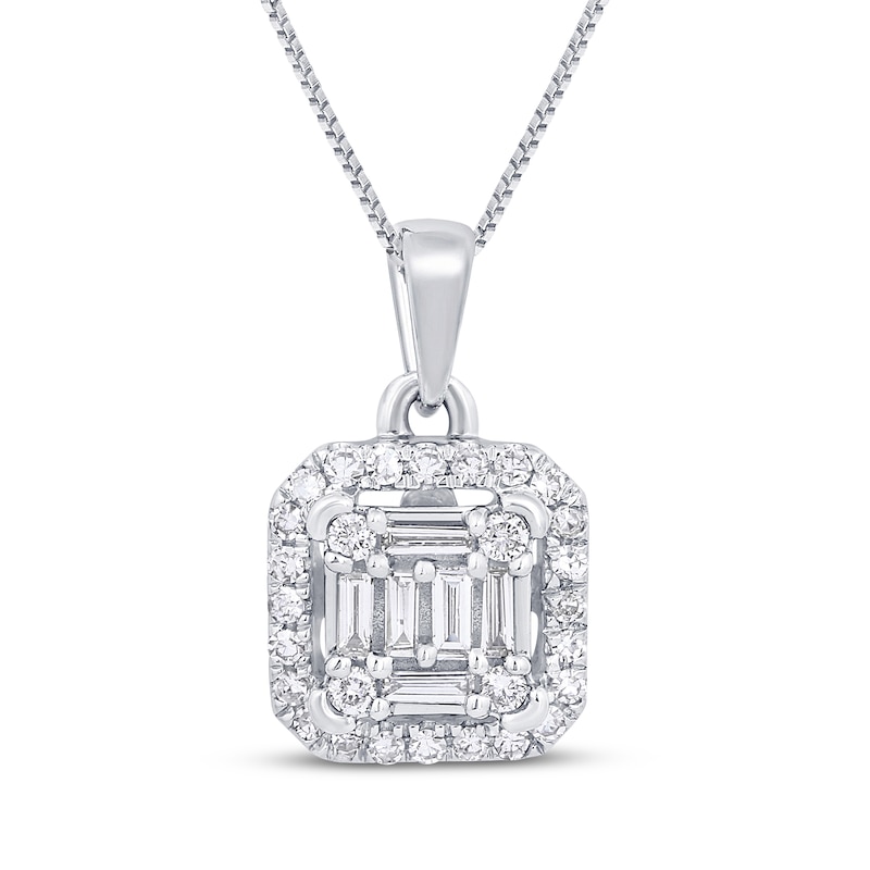Main Image 1 of Baguette & Round-Cut Multi-Diamond Necklace 1/3 ct tw 10K White Gold 18"