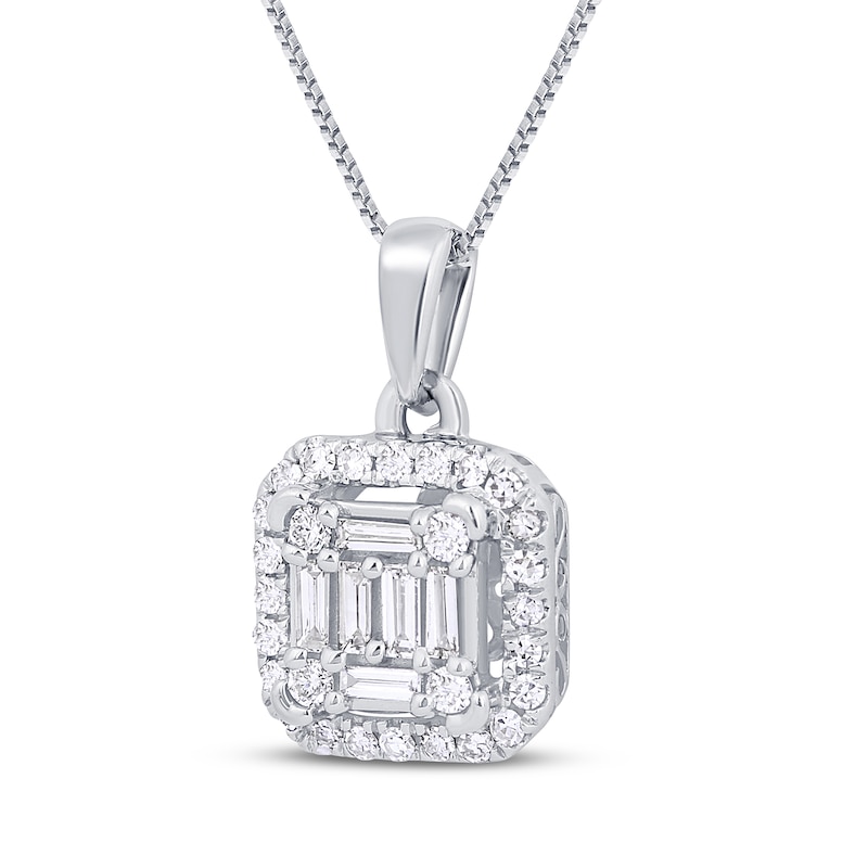 Main Image 2 of Baguette & Round-Cut Multi-Diamond Necklace 1/3 ct tw 10K White Gold 18"