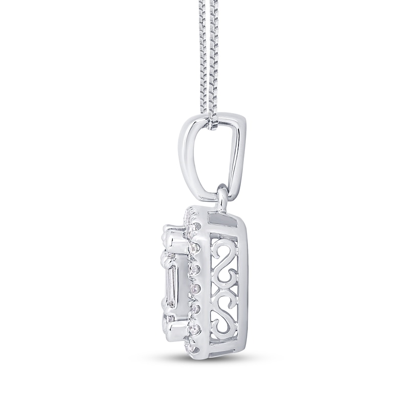 Main Image 3 of Baguette & Round-Cut Multi-Diamond Necklace 1/3 ct tw 10K White Gold 18"