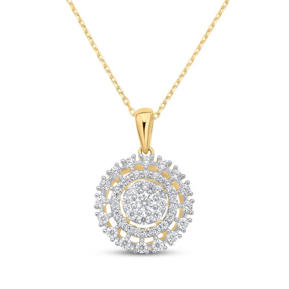 Multi-Diamond Halo Circle Necklace 1/2 ct tw 14K Yellow Gold 18"