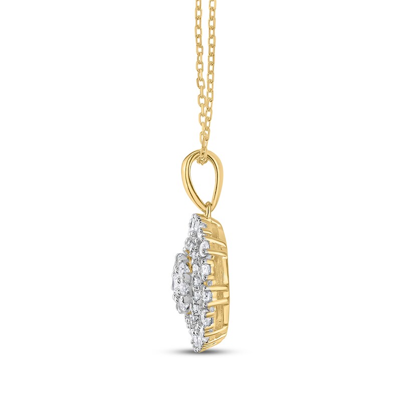 Main Image 3 of Multi-Diamond Halo Circle Necklace 1/2 ct tw 14K Yellow Gold 18"