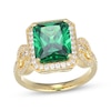Thumbnail Image 1 of Emerald-Cut Lab-Created Emerald & White Lab-Created Sapphire Ring 24K Yellow Gold Vermeil Sterling Silver
