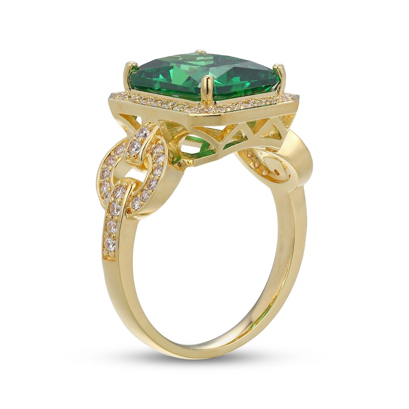 Main Image 2 of Emerald-Cut Lab-Created Emerald & White Lab-Created Sapphire Ring 24K Yellow Gold Vermeil Sterling Silver