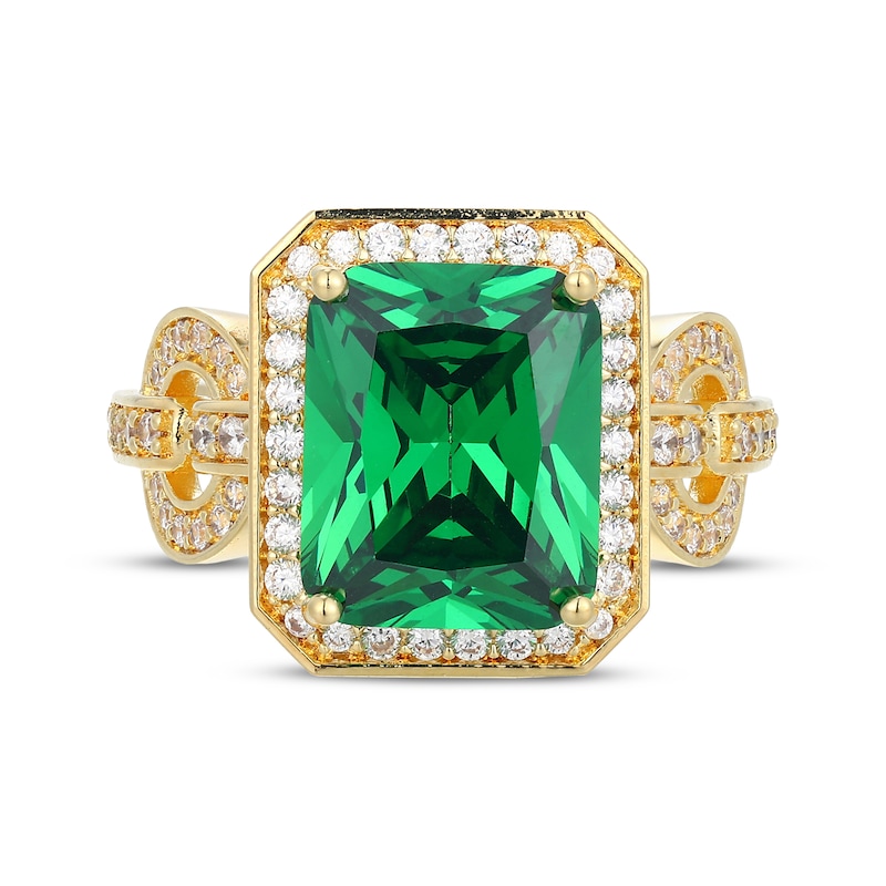 Main Image 3 of Emerald-Cut Lab-Created Emerald & White Lab-Created Sapphire Ring 24K Yellow Gold Vermeil Sterling Silver